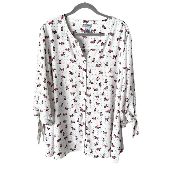 Catherine's Blouse Women's 2X Scottish Terrier Dog Print Button Down Dot 3/4 Top - Picture 2 of 9